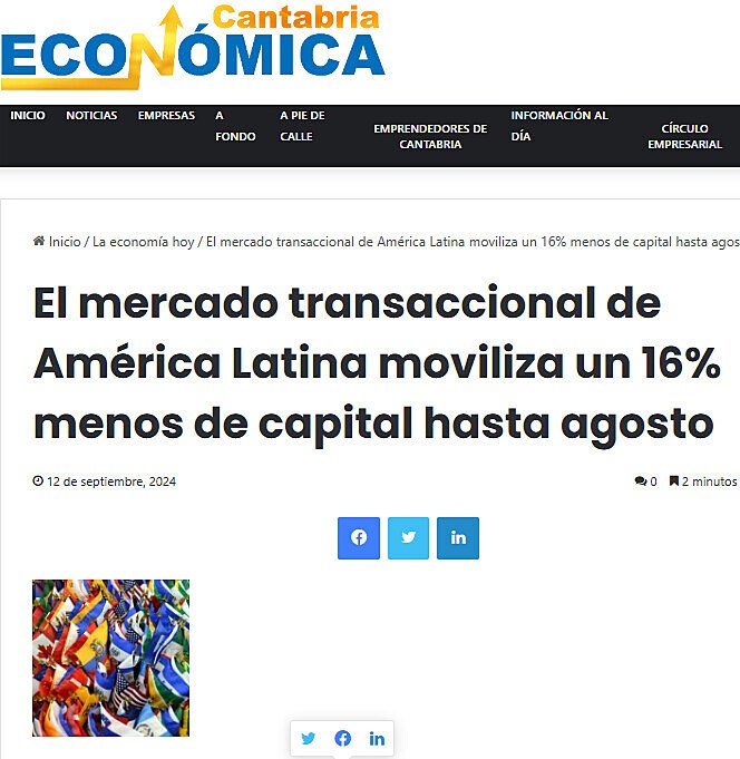 El mercado transaccional de Amrica Latina moviliza un 16% menos de capital hasta agosto